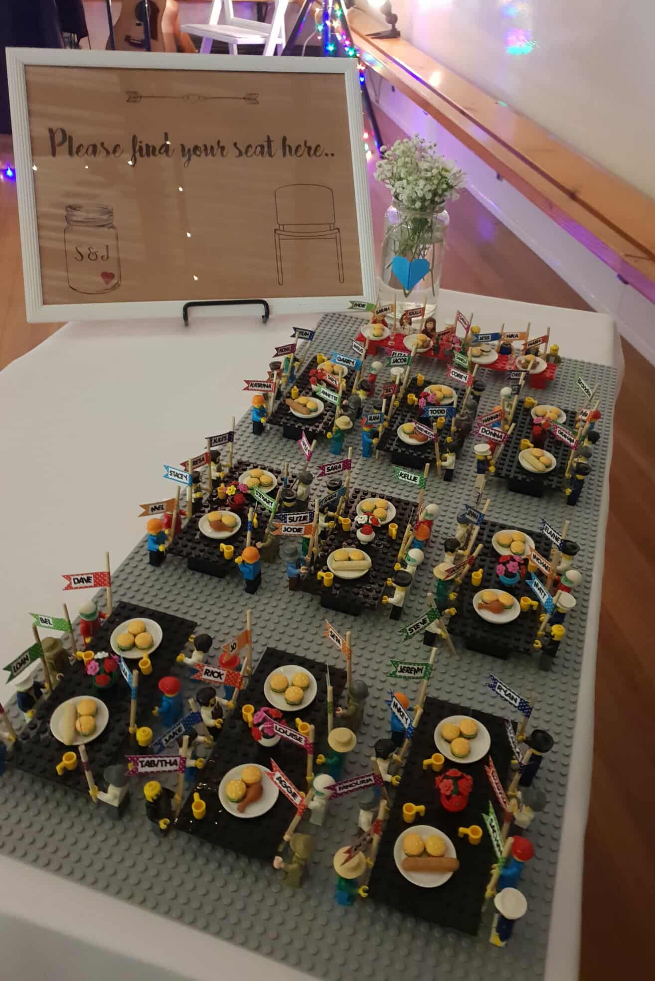 seating chart at wedding made of lego